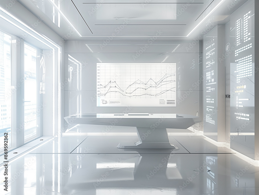Futuristic Office Space with High-Tech Digital Interface and World Map - Perfect for Innovative Business Concepts Futuristic Office Space with High-Tech Digital Interface and World Map - Perfect for Innovative Business Concepts