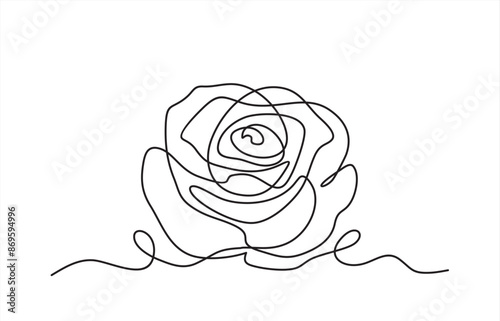 Rose flower in continuous line art drawing style. Black linear sketch isolated on white background. Vector illustration	