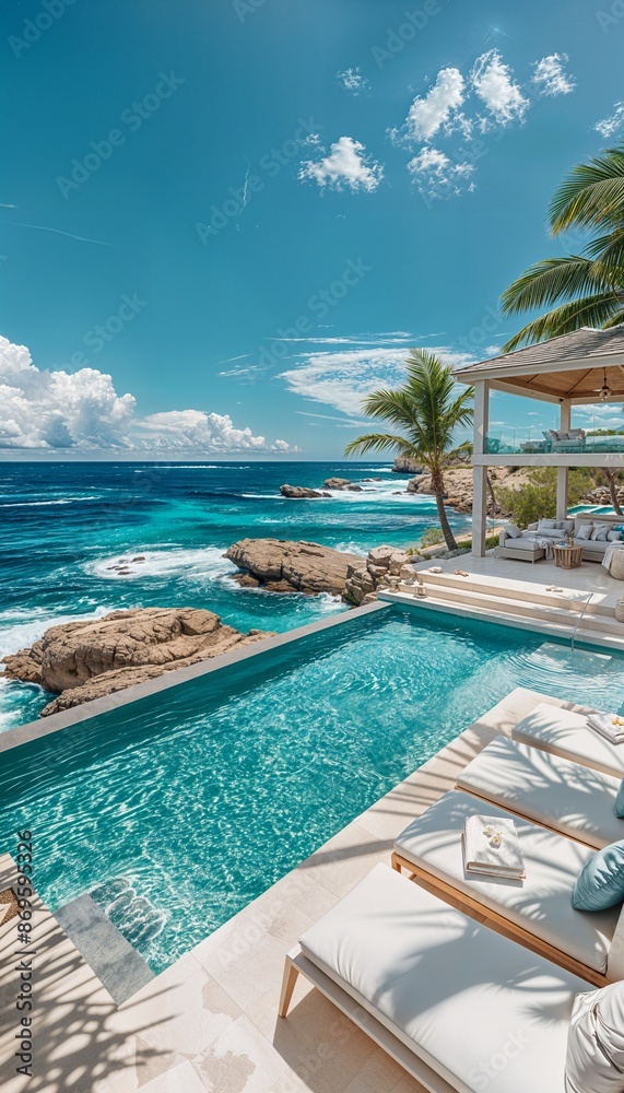Fototapeta premium a large swimming pool next to the ocean