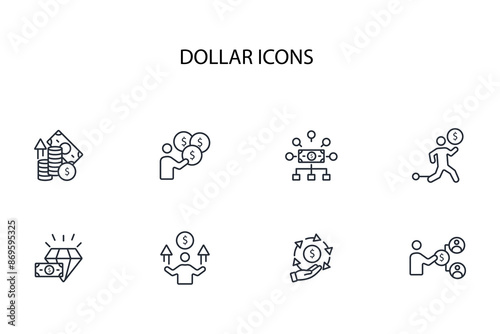 Dollar icon set.vector.Editable stroke.linear style sign for use web design,logo.Symbol illustration.