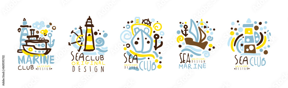 Sea Club Marine Label Original Design Vector Set Sea Club Marine Label Original Design Vector Set