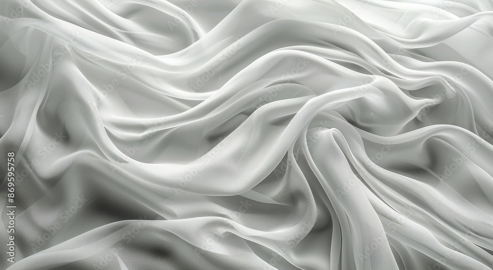 White Sheer Fabric Draped and Folded in Soft Waves White Sheer Fabric Draped and Folded in Soft Waves