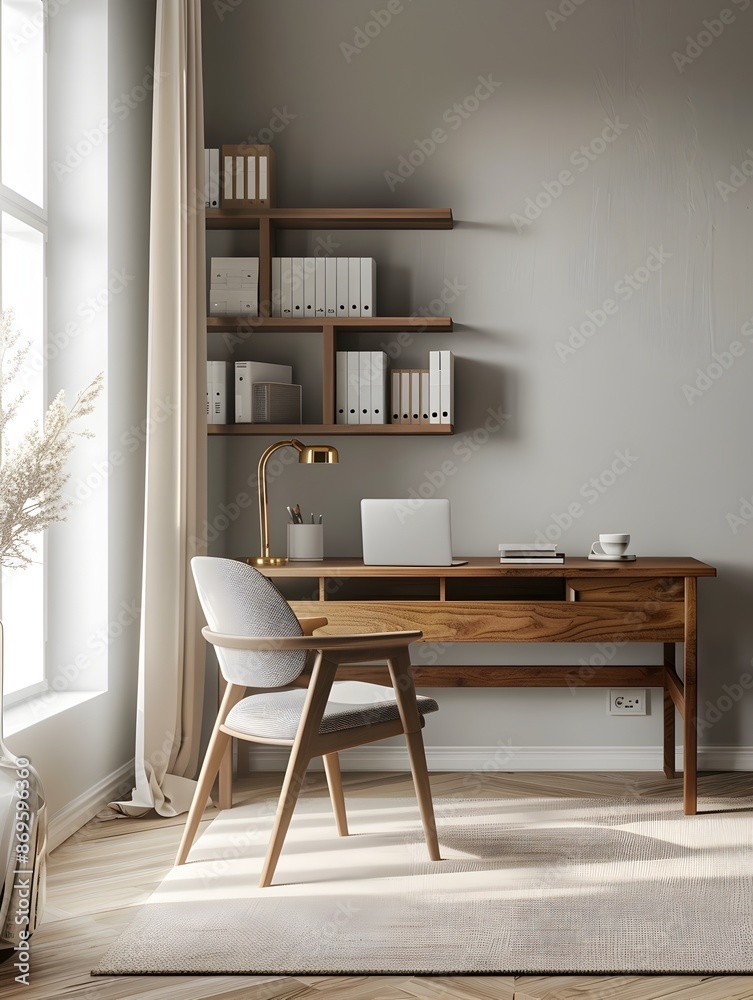 Minimalist and organized home office workspace with elegant furniture and decor Minimalist and organized home office workspace with elegant furniture and decor