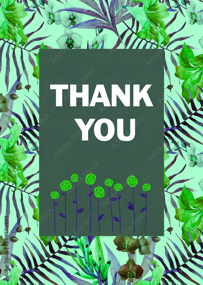 Φωτογραφία Card design with writing Thank You, background with flowers