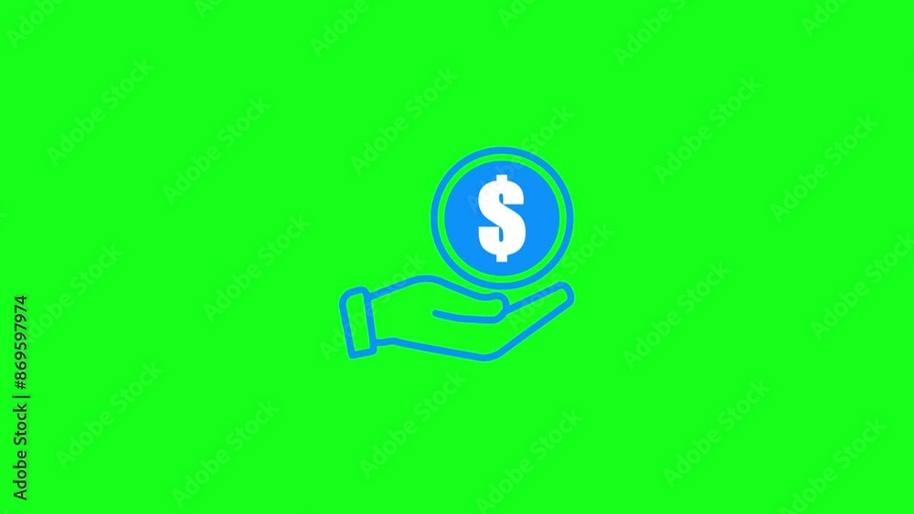 Hand up dollar coin icon animation on background Hand up dollar coin icon animation on background