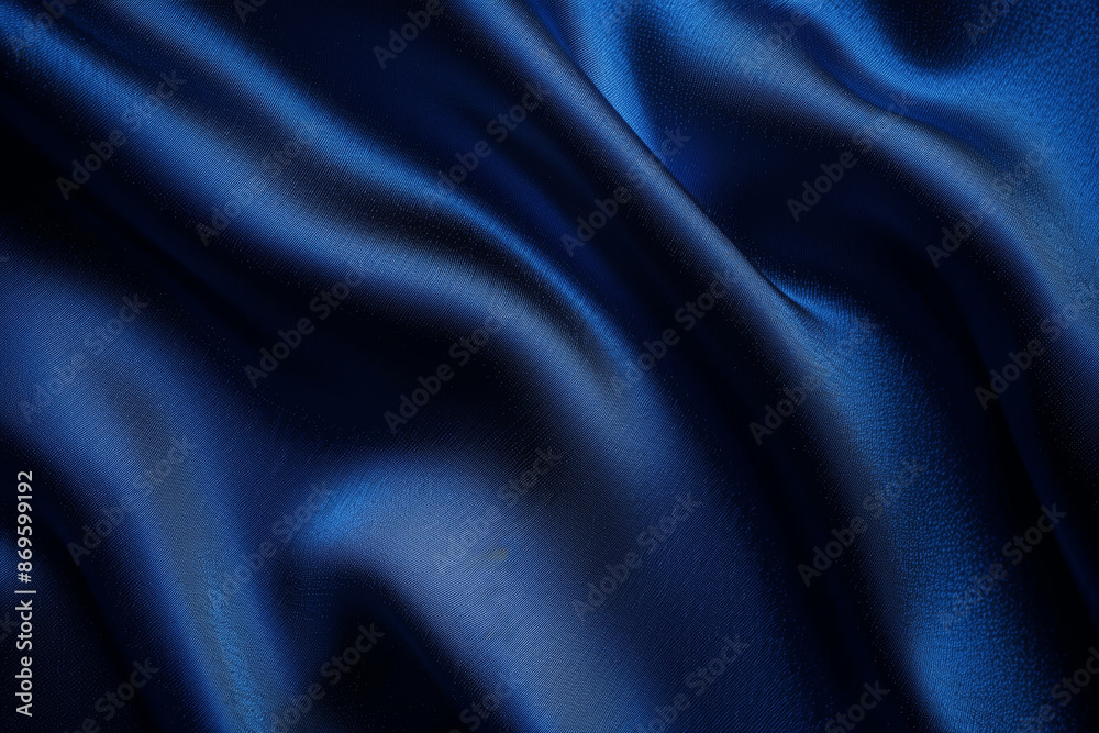 Fototapeta premium Elegant Navy Blue Silk Background Smooth Shiny Satin with Wavy Folds Dark Fabric Texture for Design