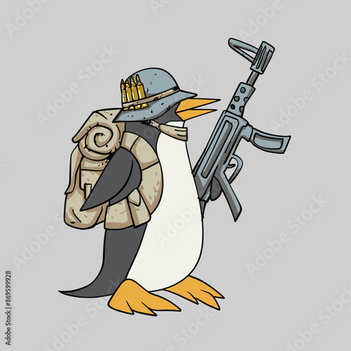 Funny Cartoon Soldier Penguin Vector