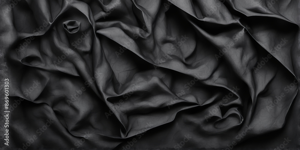 Obraz premium Black paper poster texture background, Weathered black paper texture, black Friday banner. Crumpled black paper with wrinkles and rubbed corners 