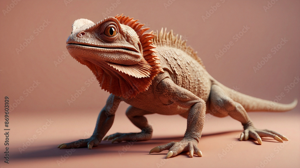 Fototapeta premium Reptile on Solid Color Background. Minimal Abstract Digital Art