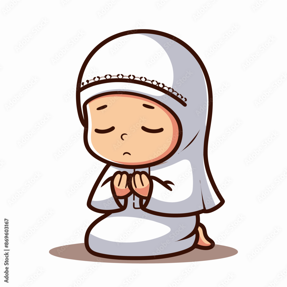 Obraz premium vector art illustration of a cute Muslim girl is praying alone