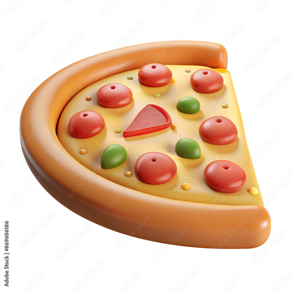 Cartoon Style Pepperoni Pizza Slice with Olives and Cheese Cartoon Style Pepperoni Pizza Slice with Olives and Cheese