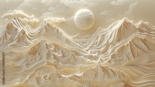 Beautiful mountain 3d relief wallpaper. Mural wallpaper. Wall art. AI generated illustration