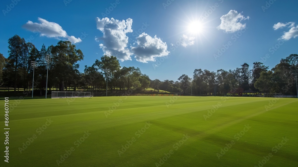cricket field on a sunny day. Cricket pitch empty summer sport green grass field background. cricket pitch on a sunny day. cricket field on a sunny day. Cricket pitch empty summer sport green grass field background. cricket pitch on a sunny day.