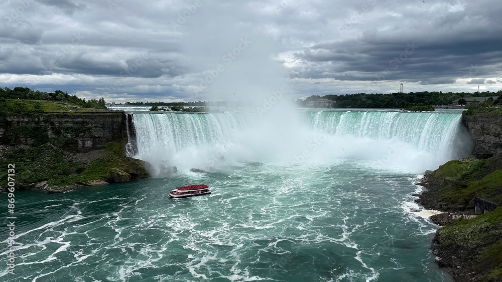 Niagara Falls, Ontario, Canada. Niagara Falls is the largest waterfall in the world. Niagara Falls, Ontario, Canada. Niagara Falls is the largest waterfall in the world.