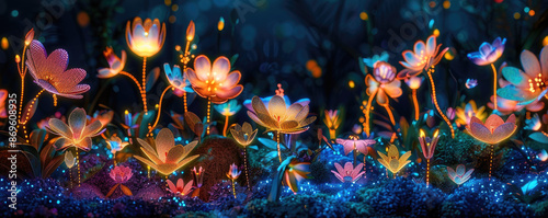 Mystical lotus flowers bloom in the night. © Oranuch