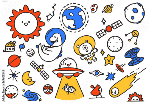 Space illustration hand-drawn colored