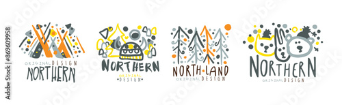Northern Logo Original Design Template with Fancy Shapes Vector Set