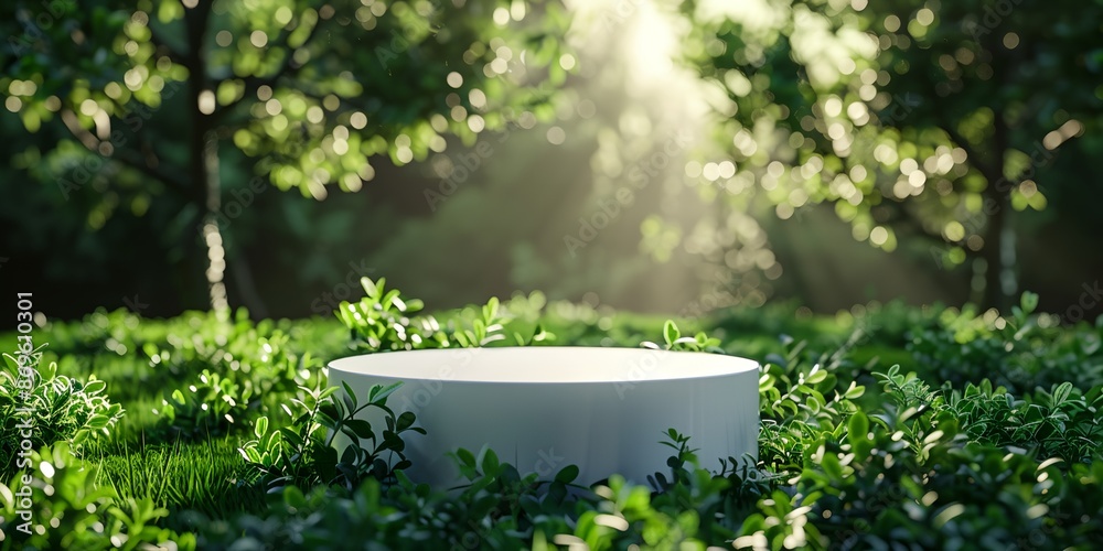 A white pedestal is in a lush green field. The grass is tall and the sun is shining brightly A white pedestal is in a lush green field. The grass is tall and the sun is shining brightly