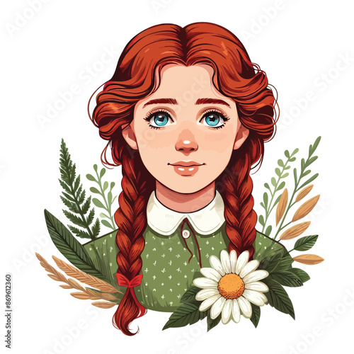  a girl with red hair vector Adobe Illustrator Artwork