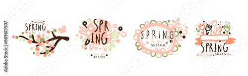 Spring Label and Logo Original Design Vector Set