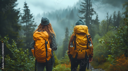 Group of Hikers Enjoying Nature in the Woods Across Different Seasons