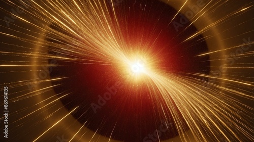 red light center radial explosion isolated in gold bac background