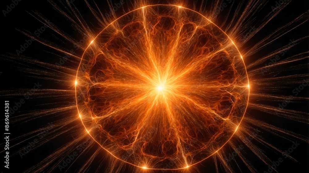 Fototapeta premium orange light center radial explosion isolated in black background