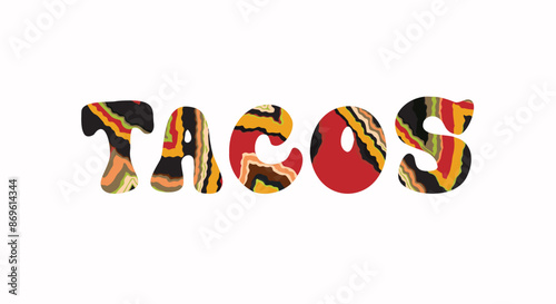 Tacos text traditional style colorful lettering design. Vector illustration