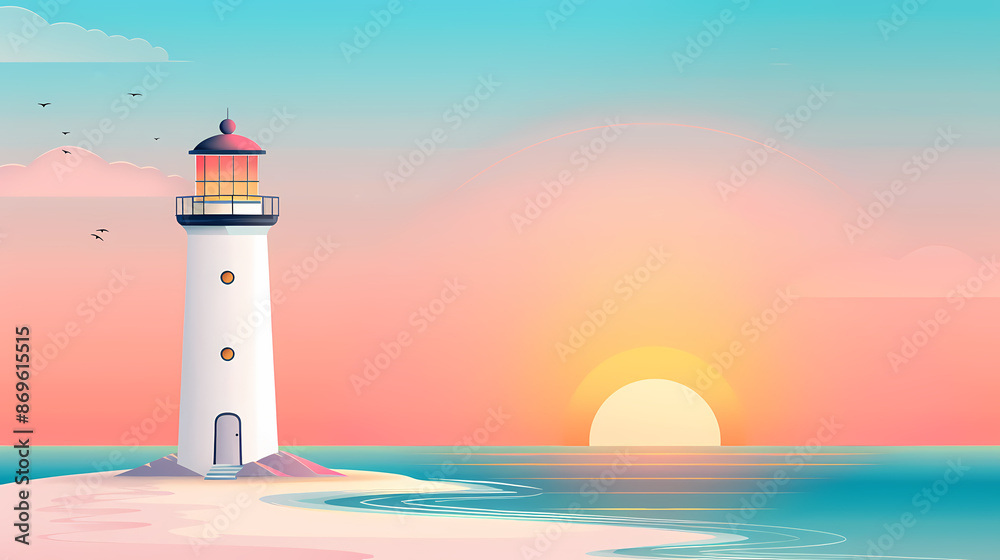 A lone lighthouse stands on a sandy shore, bathed in the warm glow of a setting sun. A lone lighthouse stands on a sandy shore, bathed in the warm glow of a setting sun.