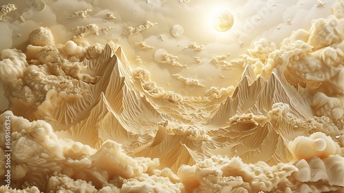 Beautiful mountain 3d relief wallpaper. Mural wallpaper. Wall art. AI generated illustration