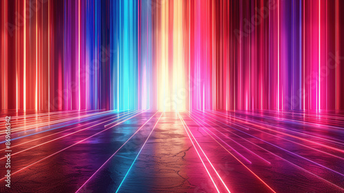 3D Render Abstract Background Colorful Neon Rays Glowing Lines Spectrum Bright Light Stripes © btiger