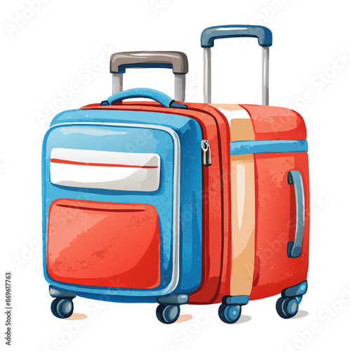 Vector watercolor realistic trolley suitcases isolated white background (27)