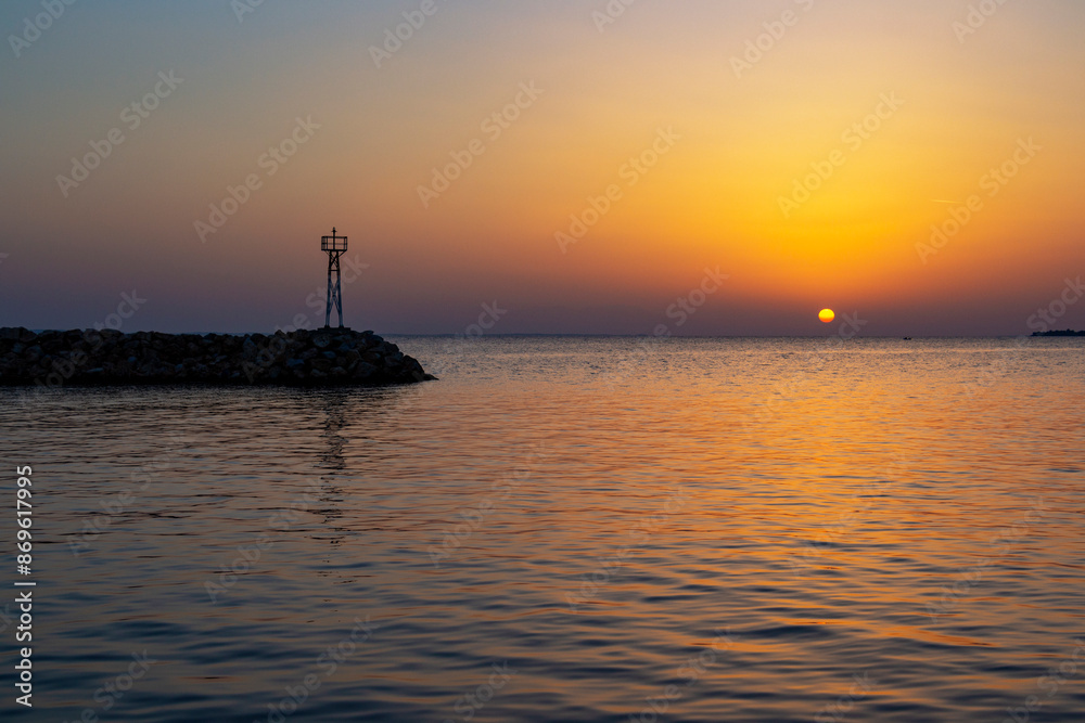 Scenic sunset at Nikiti Marina, Sithonia, Chalkidiki peninsula, Central Macedonia, Northern Greece, Aegean Sea coast