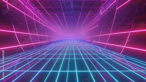 Neon Retro Grid Cyber Background