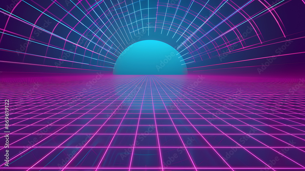 Futuristic Neon Grid Tunnel Background Futuristic Neon Grid Tunnel Background