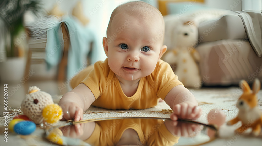 1-Month-Old Baby Playing with Mirrors and Soft Toys 1-Month-Old Baby Playing with Mirrors and Soft Toys
