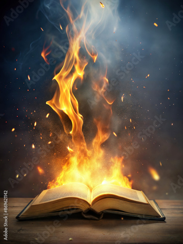 Flames of fire coming out of the Bible the Word of God