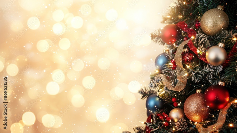 Festive Christmas Tree with Bokeh Light, copy space Festive Christmas Tree with Bokeh Light, copy space