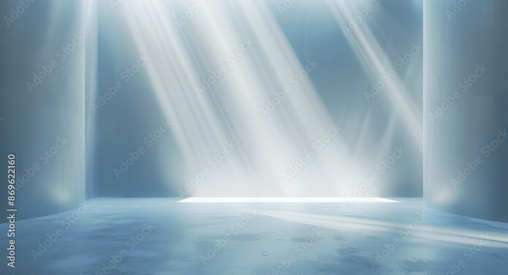 Minimal Light Blue Background with Soft Rays for Product Presentation in Empty Room Minimal Light Blue Background with Soft Rays for Product Presentation in Empty Room