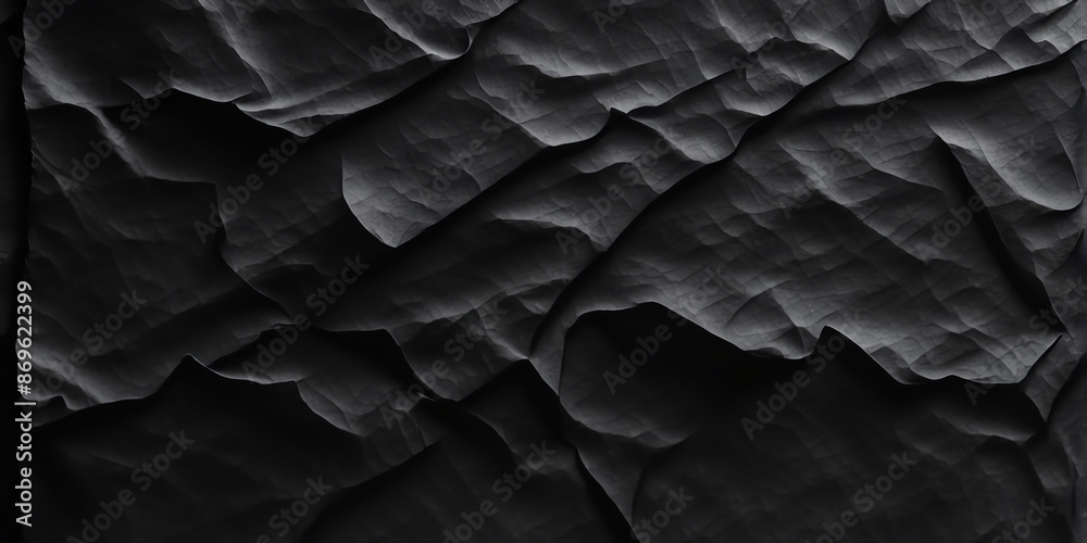 Obraz premium Black paper poster texture background, Weathered black paper texture, black Friday banner. Crumpled black paper with wrinkles and rubbed corners 