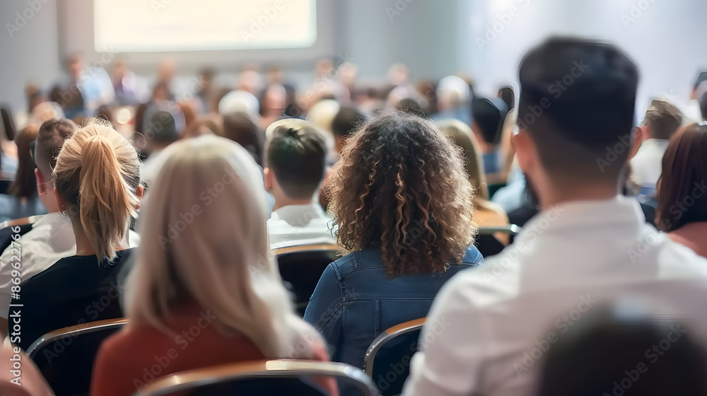 Obraz premium group of people audience at modern hall business event. Press news conference presentation exhibition briefing seminar workshop convention forum summit training learning university class study lecture