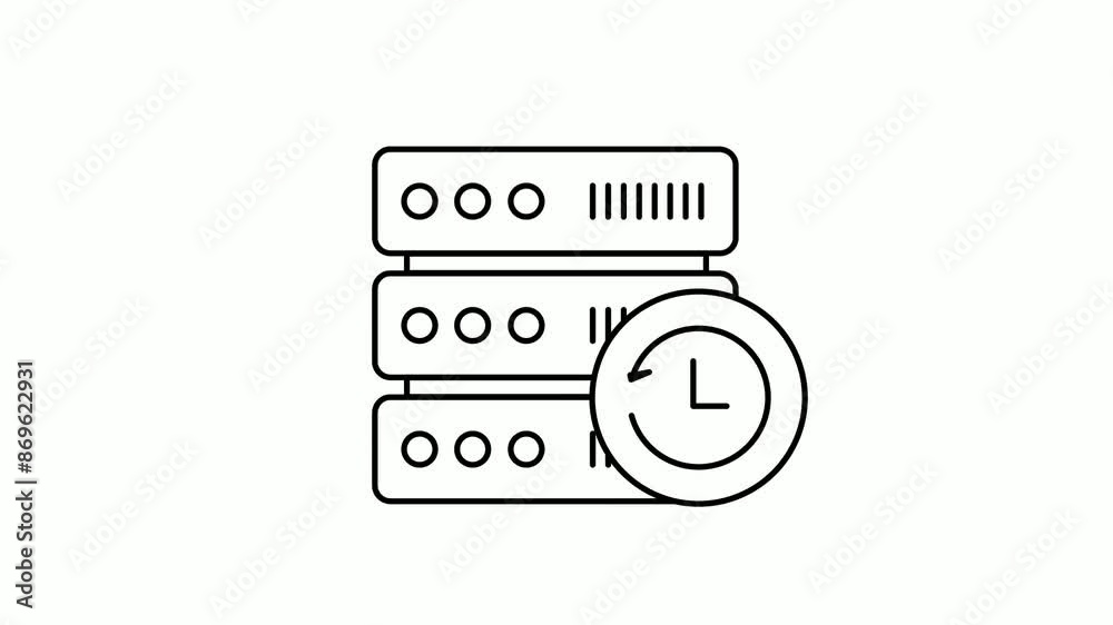 Scheduling and Running Jobs on a Server animated video, Refresh Machine footage, Data backup and restore with time clock clip, Cloud computing and Web hosting service animation