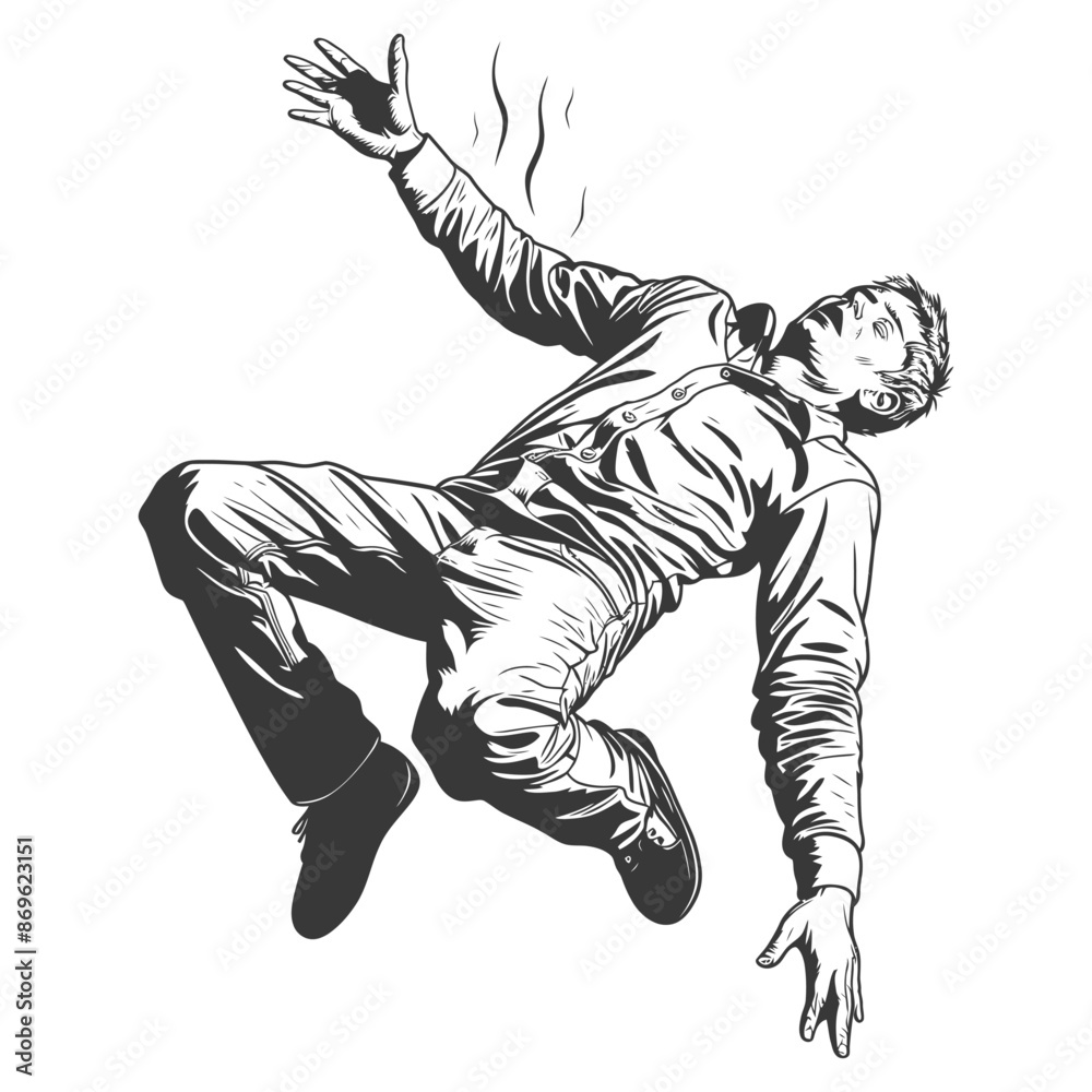 Obraz premium falling man falling from a great height with engraving style