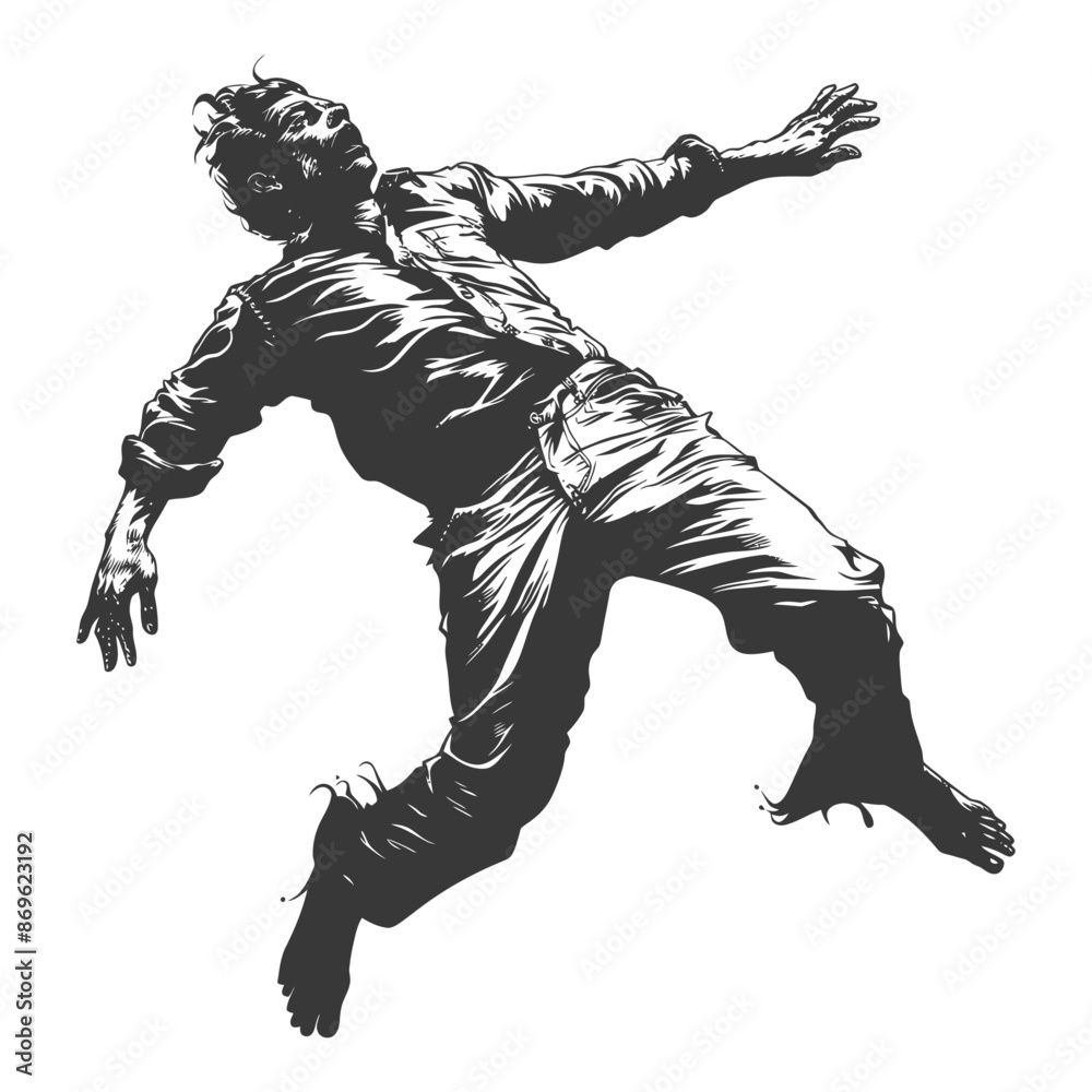 Fototapeta premium falling man falling from a great height with engraving style
