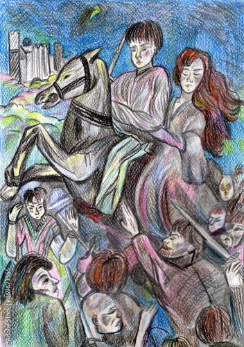 Fairy-tale characters prince and princess.drawn with pencils