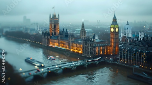 Majestic Big Ben and Houses of Parliament over the tranquil River Thames in London's Iconic Cityscape