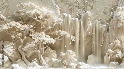 3d white flower Wallpaper Background golden art for digital printing wallpaper, mural, custom design wallpaper. AI generated illustration