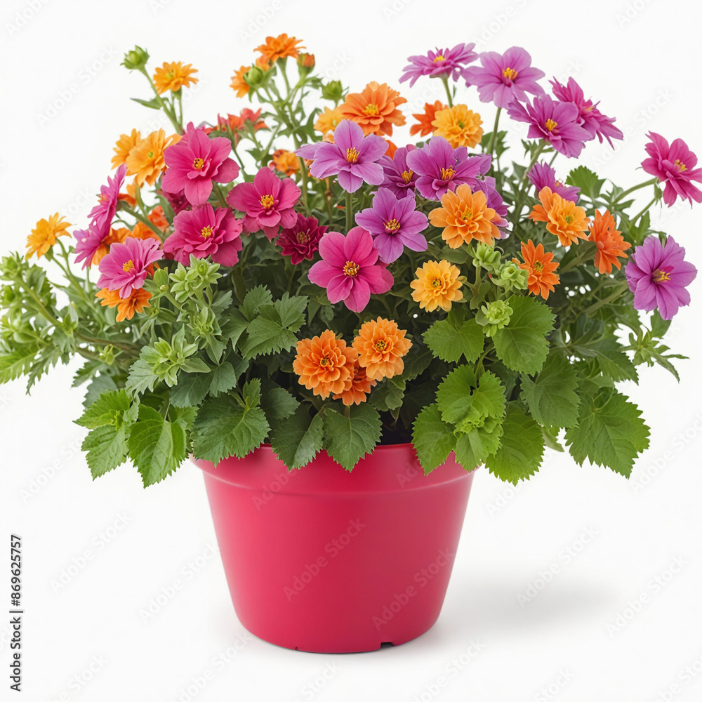 flowers in pot, isolated on white background flowers in pot, isolated on white background