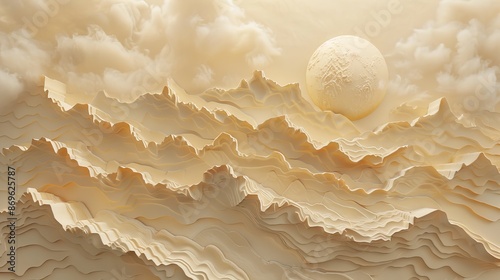 Beautiful mountain 3d relief wallpaper. Mural wallpaper. Wall art. AI generated illustration