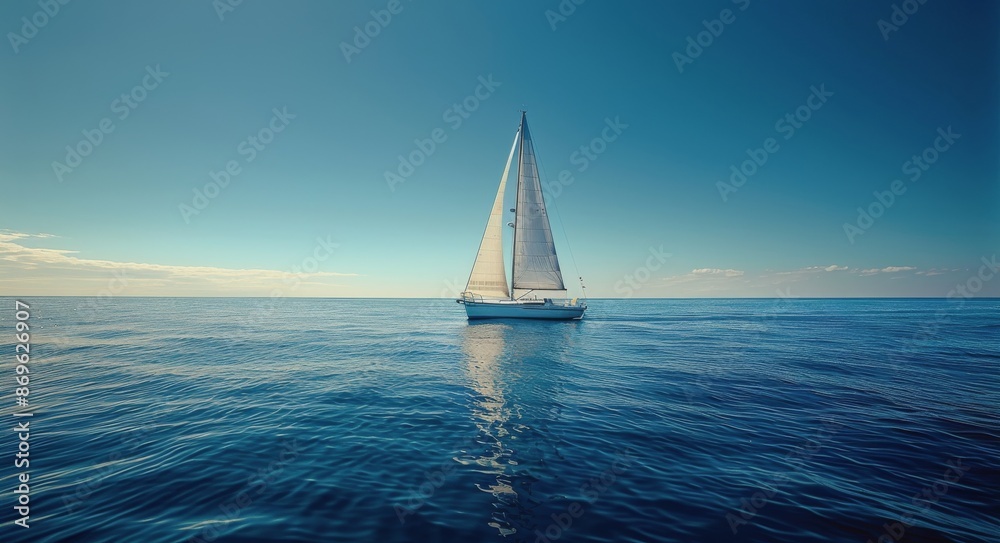 Obraz premium Sailboat Navigating Calm Ocean Waters on a Sunny Day